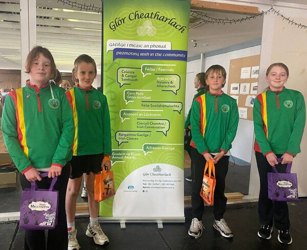The Gaelscoil Cheatharlach team that came in second place in Spraoicheist an Fhómhair - the autumn table quiz 'as Gaeilge' The Gaelscoil Cheatharlach team that came in second place in Spraoicheist an Fhómhair - the autumn table quiz 'as Gaeilge'