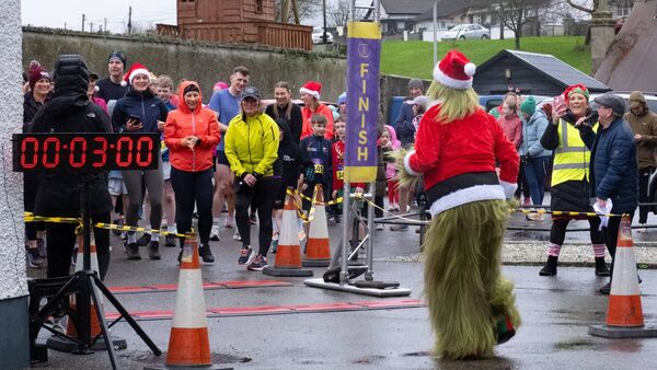 The Grinch warming up the runners right before start at the fun run in Hacketstown Photos: Annabelle Hamil The Grinch warming up the runners right before start at the fun run in Hacketstown Photos: Annabelle Hamil