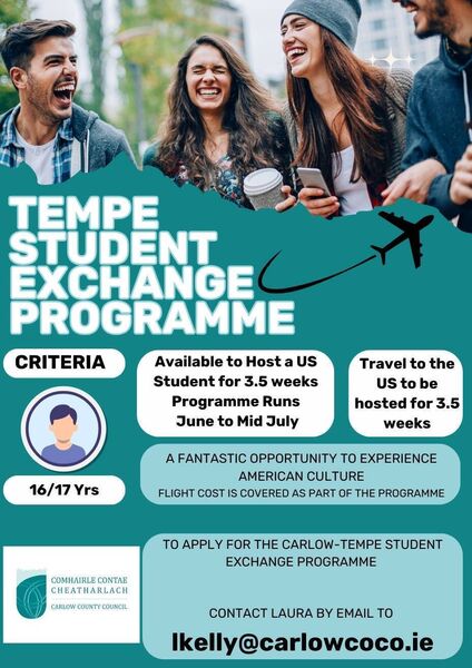 Carlow County Council Poster for Tempe-Carlow Student Exchange Programme. Carlow County Council Poster for Tempe-Carlow Student Exchange Programme.