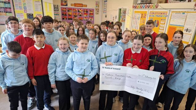 Pupils from Bennekerry NS donated a phenomenal €4,000 to worthy causes by making and selling St Brigid's crosses <p>Pupils from Bennekerry NS donated a phenomenal €4,000 to worthy causes by making and selling St Brigid's crosses</p>