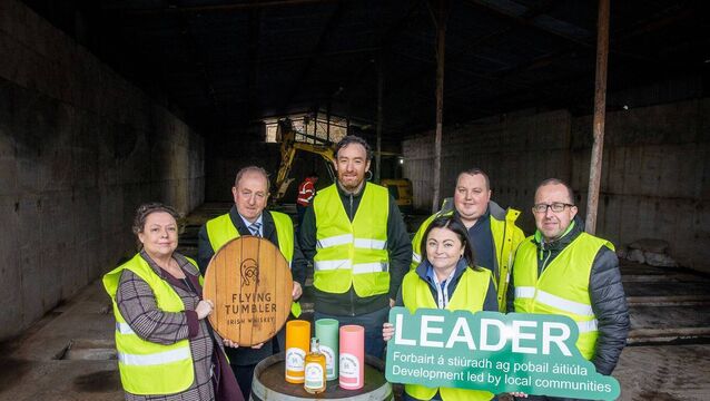Celebrating breaking ground on the new Flying Tumbler whiskey production facility at Larch Grove Farm, Carlow were: Annette Fox, CEO of Carlow County Development Partnership; cllr Tommy Kinsella; Patrick Walsh, Flying Tumbler Irish Whiskey; Erica Fox, LEADER co-ordinator at CCDP; David Nolan of Thcoda Ltd; and Seamus Doran, Carlow LEO <p>Celebrating breaking ground on the new Flying Tumbler whiskey production facility at Larch Grove Farm, Carlow were: Annette Fox, CEO of Carlow County Development Partnership; cllr Tommy Kinsella; Patrick Walsh, Flying Tumbler Irish Whiskey; Erica Fox, LEADER co-ordinator at CCDP; David Nolan of Thcoda Ltd; and Seamus Doran, Carlow LEO </p>
