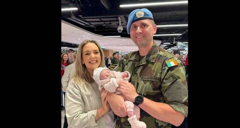 Soldier meets newborn daughter for first time at Dublin Airport Soldier meets newborn daughter for first time at Dublin Airport
